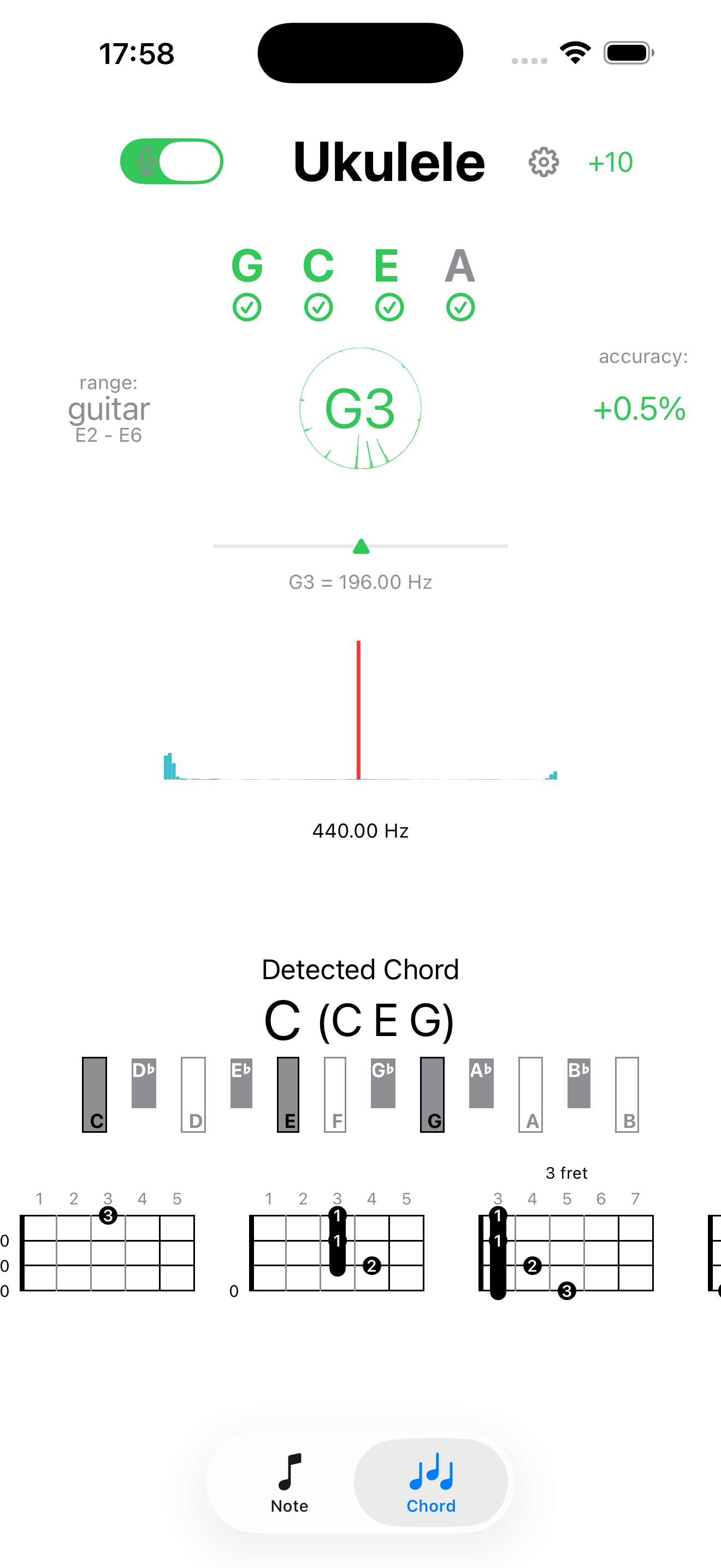 Tuning & Chord Detection Screen